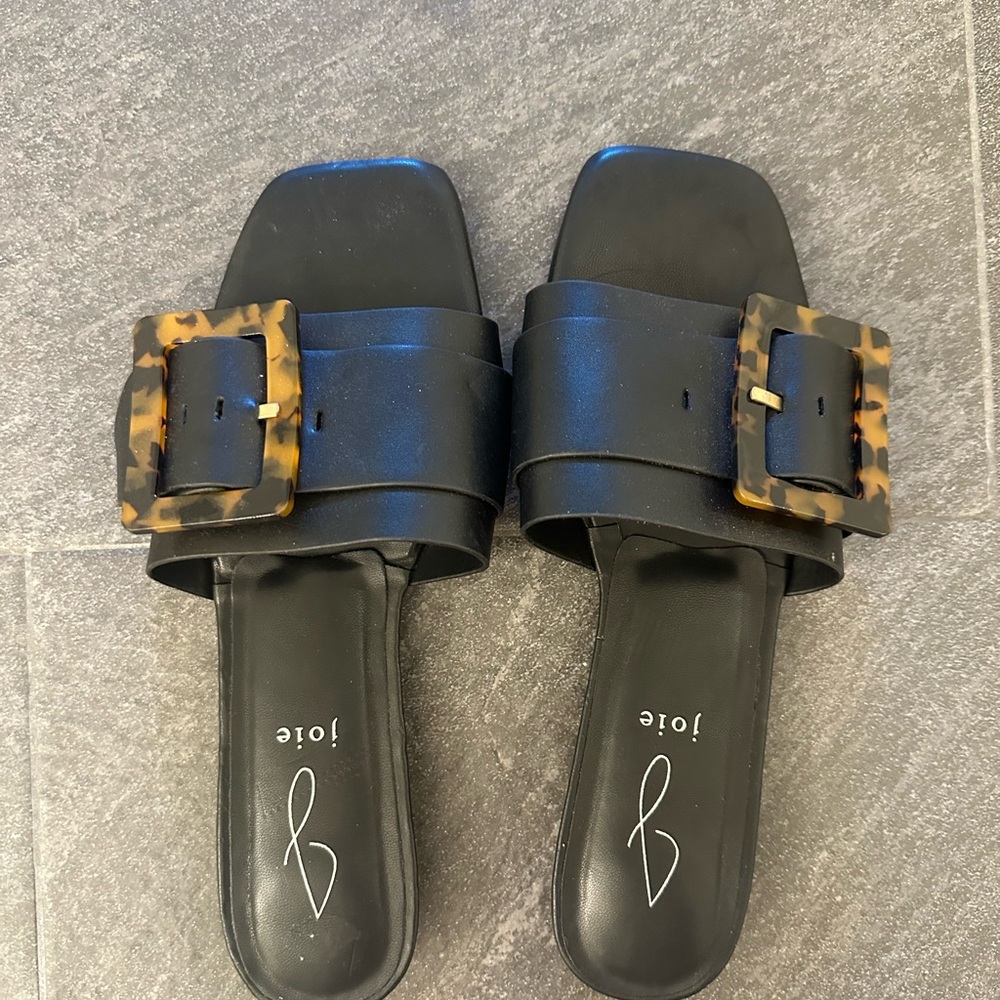 Joie Black Sandals with Tortoise Buckle